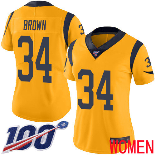 Los Angeles Rams Limited Gold Women Malcolm Brown Jersey NFL Football #34 100th Season Rush Vapor Untouchable